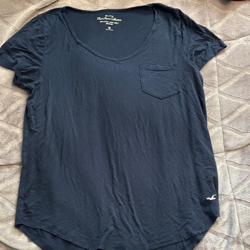 Navy Blue Women's V-neck Top